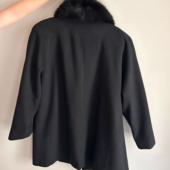 Amazing Vintage 1970s Inky Black Wool & Fox Deadstock Fully Lined Winter Swing C - Picture 5 of 5